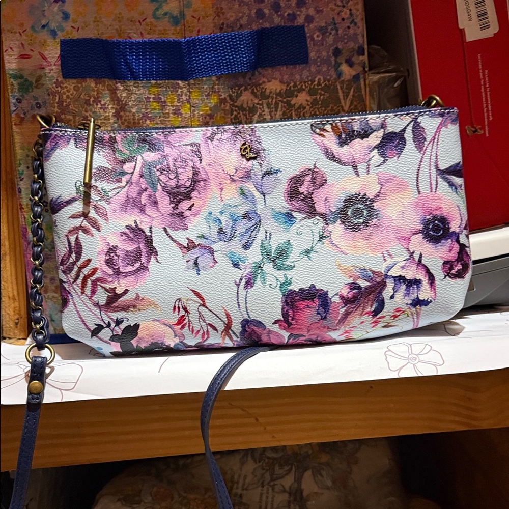 Floral Pastel Clutch or Crossbody Bag with Chain Straps by Elliott Lucca